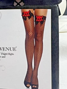 Leg Avenue Industrial Netz Strümpfe mit Totenkopf Applikation Kostüm Accessoire - Bild 1 von 3