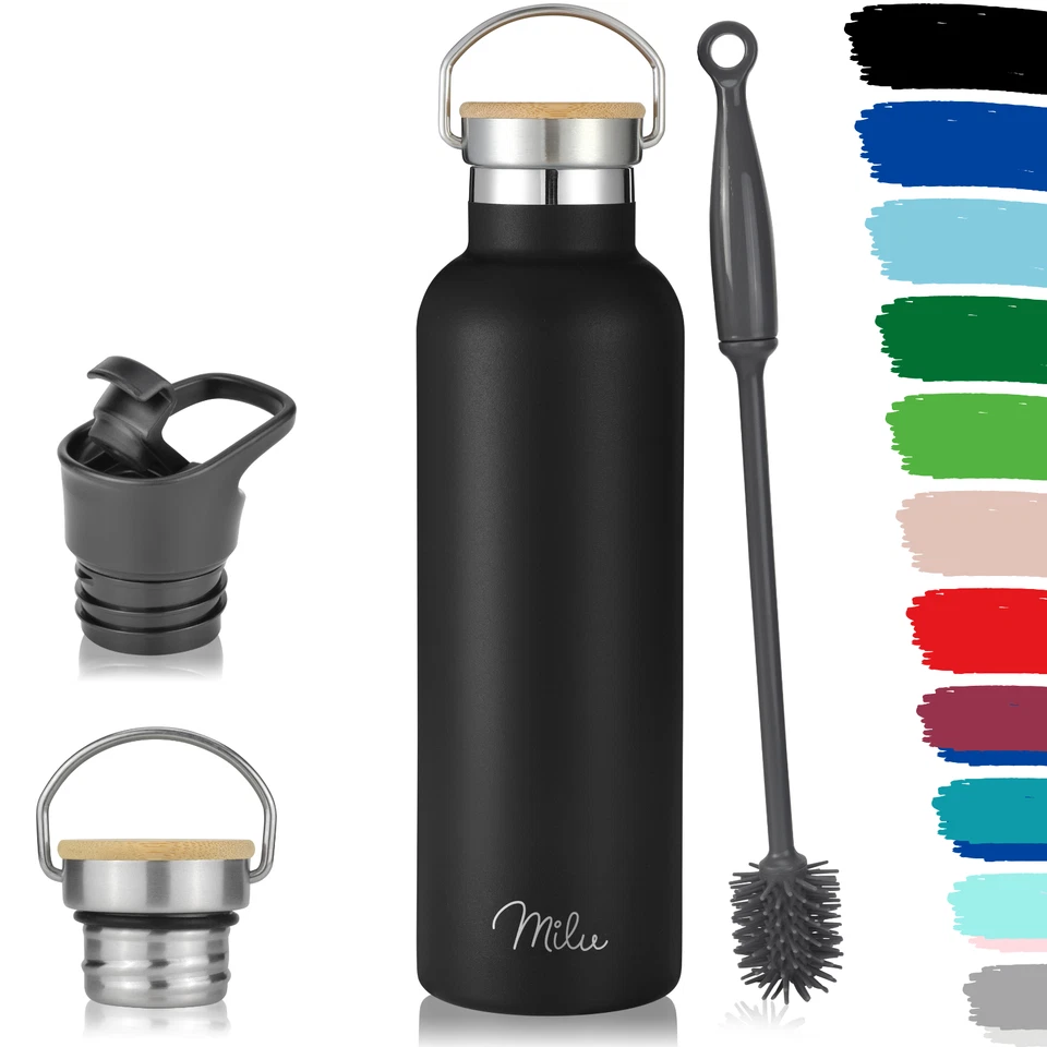 Milu Edelstahl Trinkflasche 500ml, 750ml, 1L Wasserflasche schmaler Hals B-WARE - Bild 1 von 1