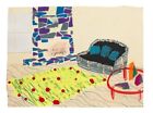 Shara Hughes “Three Blue Pillows” Mixed Media on Paper Signed & Dated 2008