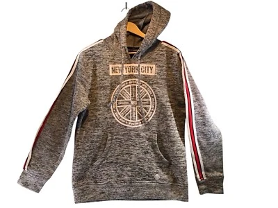 Винтажная толстовка с капюшоном Mecca большая NYC New York вязаная из соли и перца серая мужская Y2K - Изображение 1 из 4