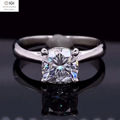 ANILLO DE COMPROMISO IGI 1,40 quilates F VS1 CORTE COJÍN DIAMANTES CULTIVADOS EN LABORATORIO ORO BLANCO 14 K Foto 1 de 4