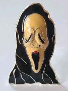 Vtg Signed SFJ Metal Enamel Scream Mask Halloween Scary Ghost Face 2" Brooch Pin - Picture 1 of 11