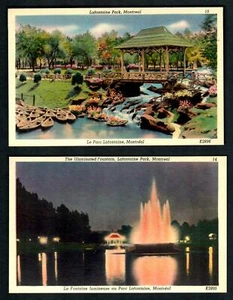 #785j Montreal (2) Pcs Illuminated Fountain Lafontaine Park Night & Day Linen - Picture 1 of 2