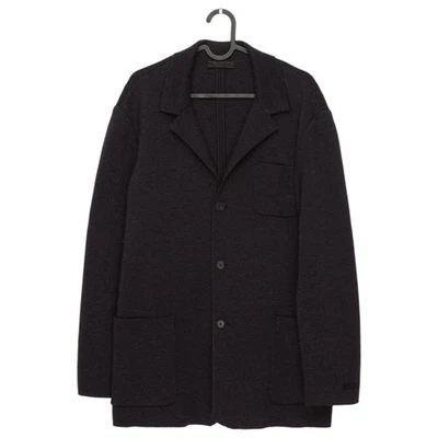 Prada AW2016 Black Tab Logo Virgin Wool Knit Blazer Jacket - Image 1 of 4