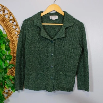 Moss Green Collared Wool Blend Knit Petite Cardigan 90s Classic | Soft Autumn - Image 1 of 4