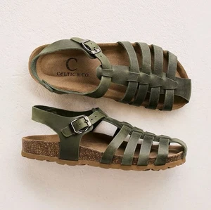 Celtic & Co NEW Olive Green Leather Fisherman Sandals Women’s Size 43/12 US - Picture 1 of 9