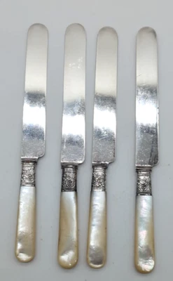 4 cuchillos de desayuno Landers Frary & Clark manijas de madreperla bandas esterlinas Foto 1 de 4