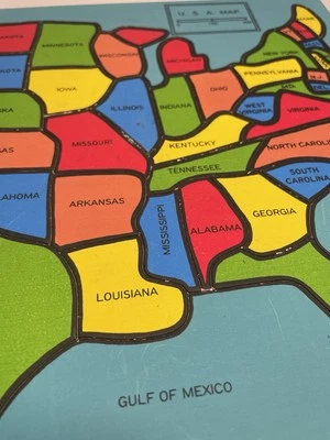 Vintage MSR UNITED STATES CAPITALS MAP Jigsaw PUZZLE Tray Wooden USA  14”x9.5” - Image 1 of 4