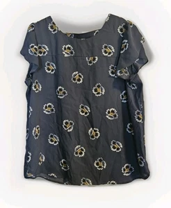 LOFT L Pullover elegantes Oberteil grau Stiefmütterchen Blumen SS Cutout Rücken fließend so hübsch - Bild 1 von 8