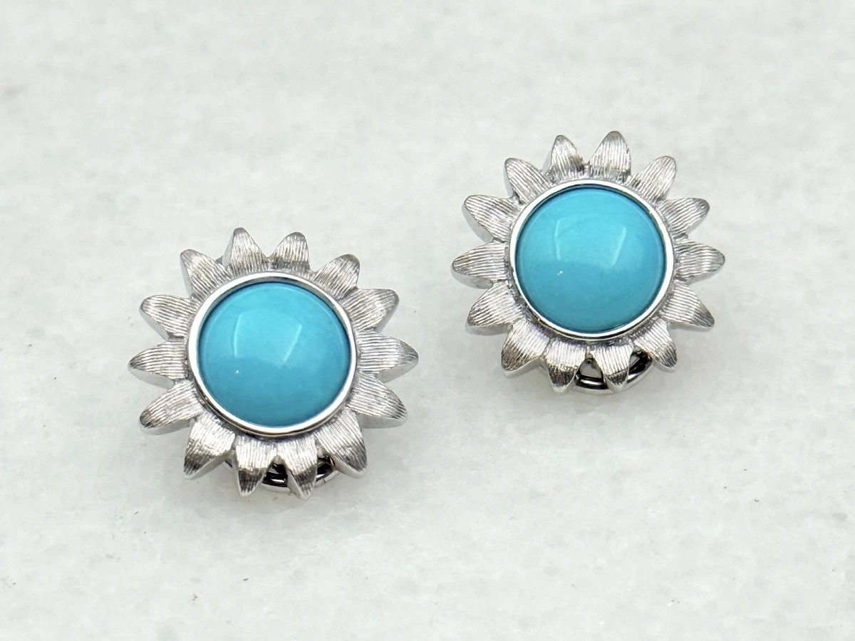 Designer ROBERT BIELKA 18K White GOLD Flower Turquoise Clip