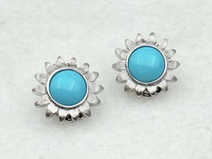 Designer ROBERT BIELKA 18K White GOLD Flower Turquoise Clip Earrings - Picture 1 of 4