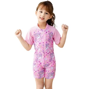 Children Girls Unicorn Short Sleeve One Piece Swimsuit Summer Swimming Costume - Picture 1 of 6