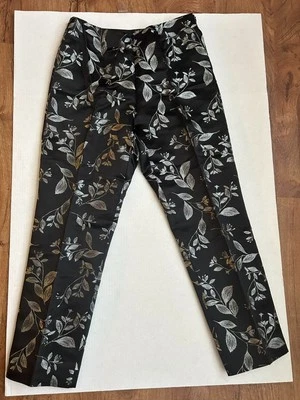 Pantalones parisinos de seda rayón Sigrid Olsen para mujer negros plateados florales 12 Foto 1 de 4