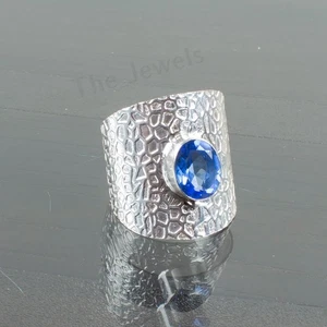 Tanzanite Gemstone 925 Sterling Silver Handmade Jewelry Statement Ring For Wife - Picture 1 of 6