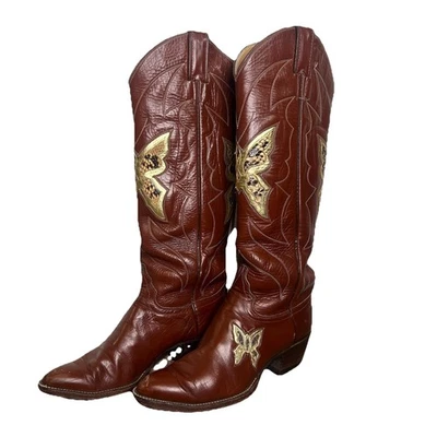 Botas vaqueras Justin altas vintage con incrustaciones de mariposa 7 B piel de serpiente hechas en EE. UU. Foto 1 de 4