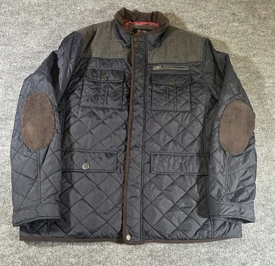 Vince Camuto Jacket Mens Blue Quilted Nylon Wool Shoulder Elbow Patch Coat XL - Image 1 of 4