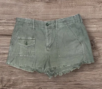 American Eagle Green Utility Cargo-Style Button-Fly Raw Hem Shorts Size 8 - Image 1 of 4