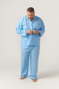 Conjunto de pijama de manga larga de algodón azul claro tallas S-3XL para hombre - SPB - Imagen 1 de 5