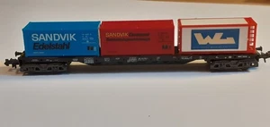 MINITRIX N GAUGE - CONTAINER WAGON WITH 3 20' CONTAINERS DB RAILWAY - Picture 1 of 7