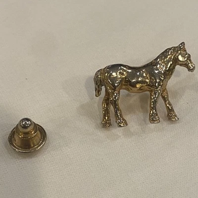 Vintage Brass Horse Tie Tack Lapel Pin Equestrian Mid Century Men’s Jewelry - Image 1 of 4