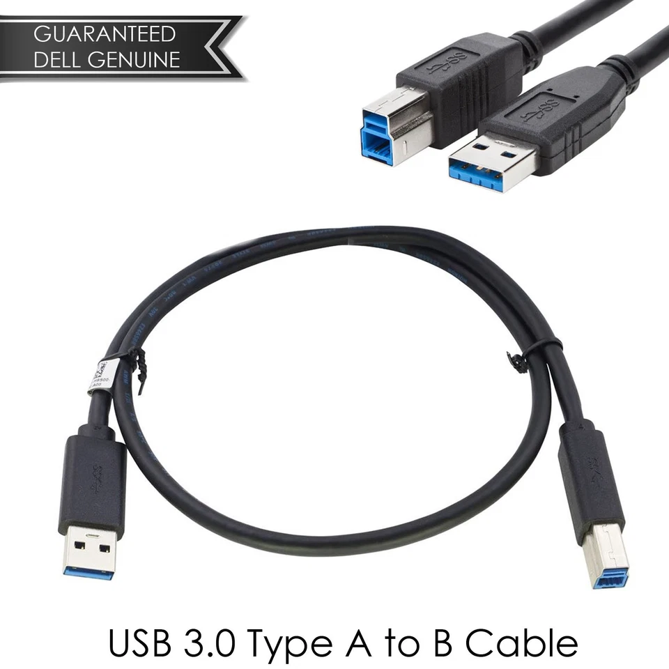 New Dell Short 60cm 0.6m 2ft USB 3.0 Type A to B Cable CBL-USB-ATB / CTKVX - Image 1 of 4