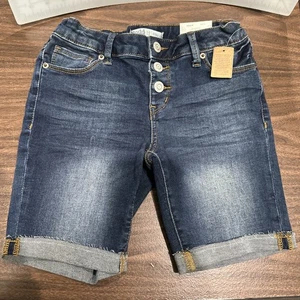 Mudd Girls Jean Bermuda Shorts, 12, Dark Wash, Button Fly, New - Picture 1 of 4
