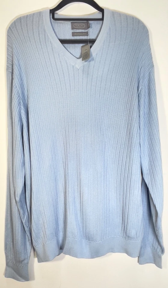 Talbots MENS NWTs XL Light Blue 75% Silk 25% Cotton Sweater V Neck Rib Knit NOS - Image 1 of 4
