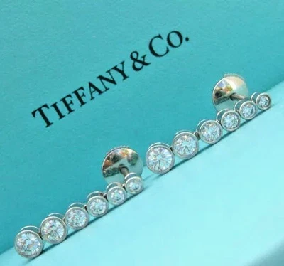 $10K TIFFANY & CO. JAZZ EARRINGS GRADUATED SWING DROP .91 DIAMOND PLATINUM PT950 - Image 1 of 4