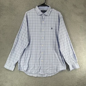 POLO RALPH LAUREN Performance Blue Plaid Preppy Button Up Plaid Shirt XL 4A - Picture 1 of 6