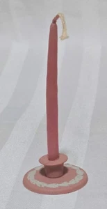 RARE! VINTAGE WEDGWOOD MINI / MINIATURE PINK JASPERWARE CANDLESTICK + CANDLE NEW - Picture 1 of 8