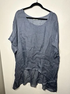 Dolma Linen Top Oversized Lagen Look Top,  One Size Coastal Blue - Picture 1 of 2