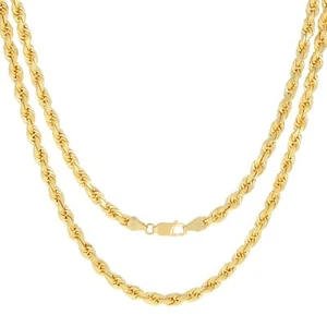 14k Yellow Solid Gold 5mm Mens Diamond Cut Rope Chain Necklace Italian Made 30" - Picture 1 of 12
