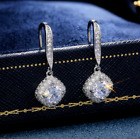 2.20ct Lab Created Vvs1 Diamond Halo Drop & Dangle Earrings Gift 14k Gold Plated
