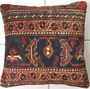 Alt Retro Perser Teppich Kissen Nomaden Ghashgai Handgeknüpft Orange Pillow Blau