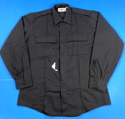 NEW MEDIUM FLYING CROSS MENS DURO POPLIN L/S ZIP FRONT SHIRT LAPD NAVY 15 SHORT - Image 1 of 3