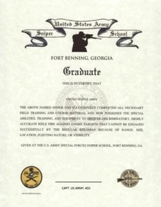 C22 US Army Sniper School Ft Benning, GA Abschlussurkunde - Bild 1 von 1