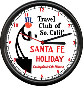 Santa Fe Lines Railroad Train Holiday Travel Club Lake Elsinore Sign Wall Clock - Picture 1 of 1