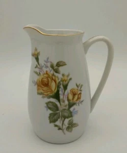 Vintage Yellow Rose UCAGCO Ceramics Creamer Pitcher Gold Trim 4.25" Tall - Picture 1 of 8