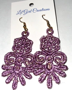 Pendientes Moda Joyería Lavanda Hilo Metálico Máquina Bordados Hechos a Mano - Imagen 1 de 5