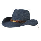 Unisex Western Style Straw Woven Cowboy Cowgirl Jazz Hat Wide Brim Summer Sun