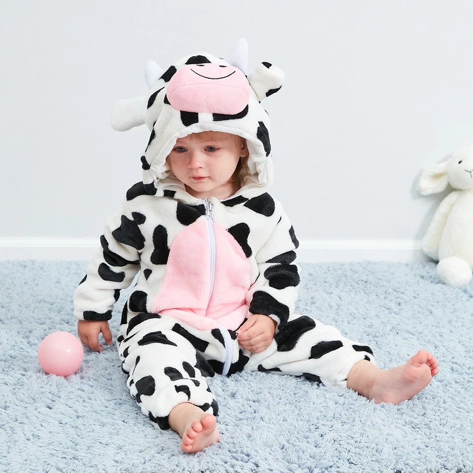 Lindo Disfraz de Vaca para Bebé Niño Pequeño para Bebé Niños Niñas Niños Halloween Animal Mameluco Foto 1 de 4