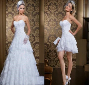 Vintage Sweetheart Wedding Dress Lace Rufles Bridal Gown with Detachable Skirt - Picture 1 of 6
