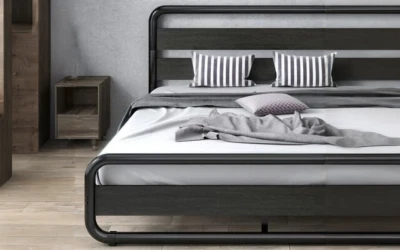 Cama Queen contemporánea de listones de acero: soporte fuerte, durabilidad garantizada Foto 1 de 4