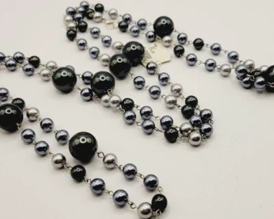 Collar LARGO 56" perla sintética graduada negro y gris 56" Foto 1 de 4