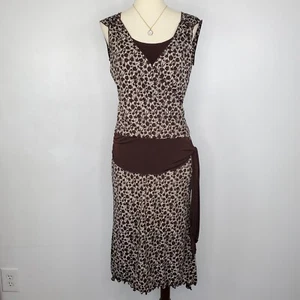 Vintage Y2K Max Studio Brown White Lettuce Trim Sleeveless Dress Size XS - Picture 1 of 15