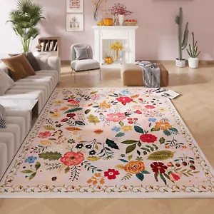 Living Room Rug 5X7 Rug Machine Washable Boho Area Rug Non Slip Floral Vintage L - Picture 1 of 12