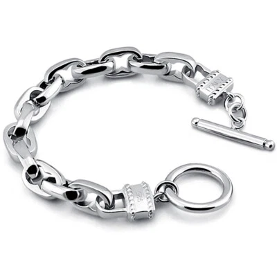925 Sterling Silver Italy Design Oval Cable Chain Link Locks Bracelet Men Women - Image 1 of 4