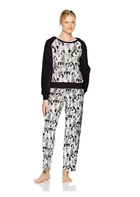 Conjunto de dormir grande nuevo con etiquetas para mujer Tono Pingüinos blanco y negro mangas de vellón mullidas Foto 1 de 4