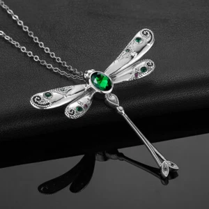 Libelle 925 Sterling Silber Halskette Anhänger kreiert Smaragd grüner Edelstein - Bild 1 von 6