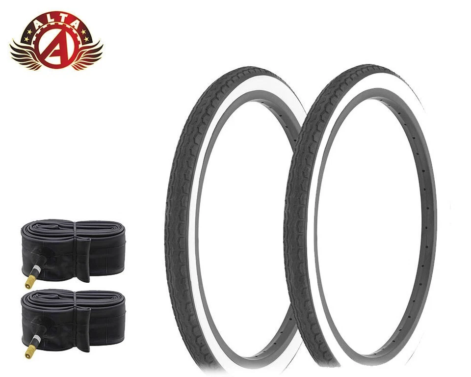 2 ALTA SLICK BICYCLE TIRE 20" x 1.75" WHITEWALL CLASSIC VINTAGE TREAD W/TUBES. - Image 1 of 1
